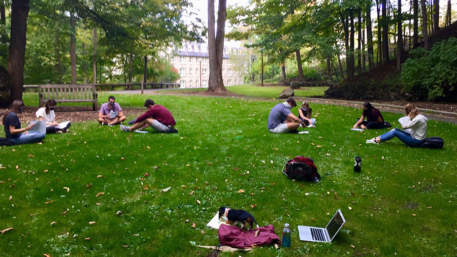 Students working outside